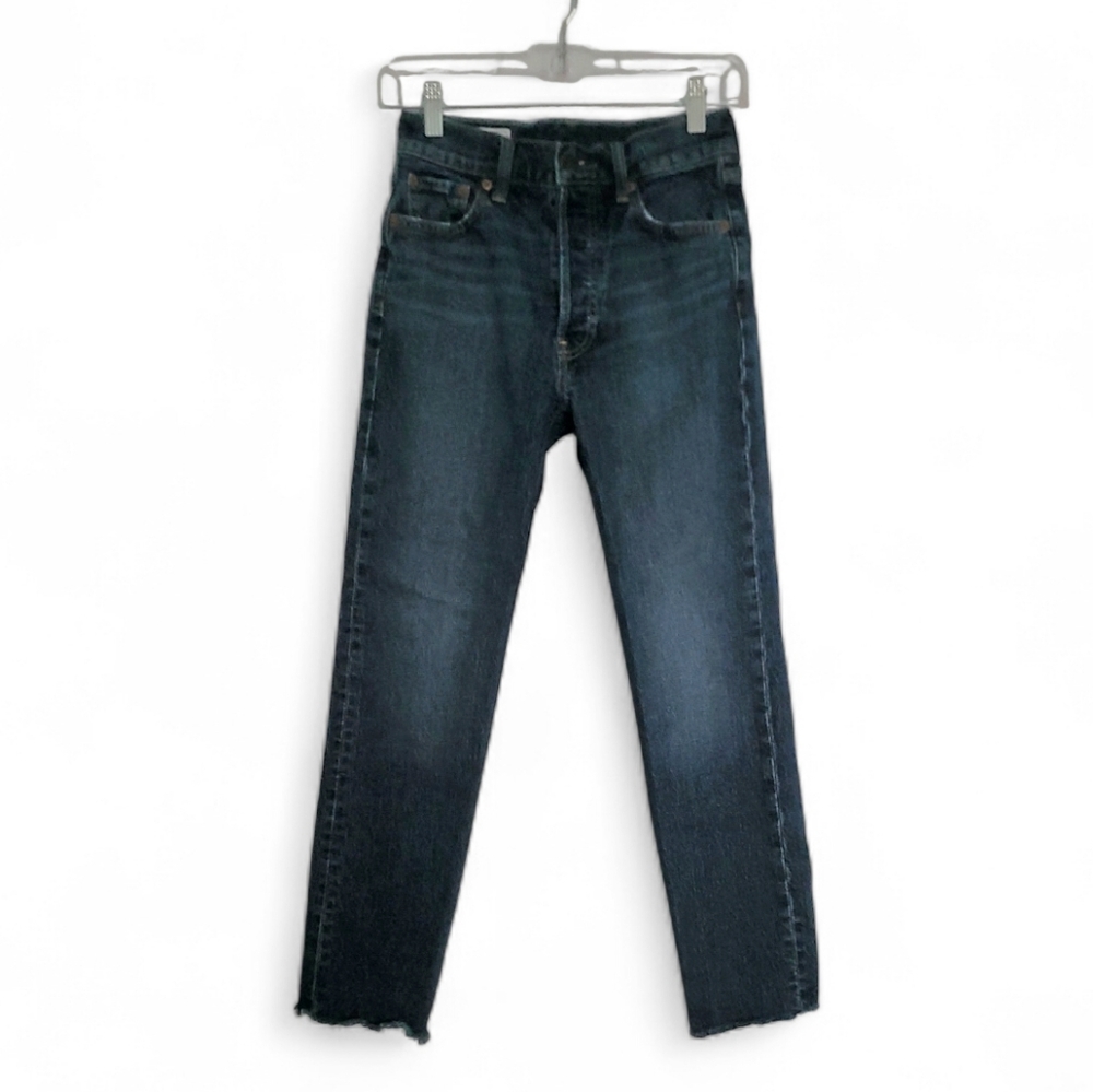 GAP Cheeky Straight High Rise Jeans - Dark Wash Size 25 Rigid Cotton Frayed Hem